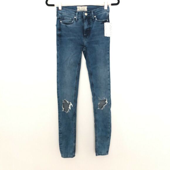 Free People Denim - Free People Womens Busted Knee Skinny Jeans Blue Size 24L